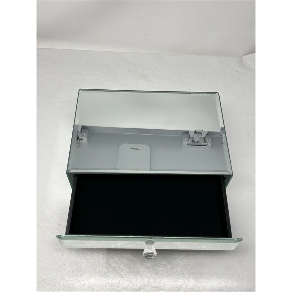 Mirrored Jewelry Box 3 Drawer Glass Organizer Crystal Knobs Ring Tray 9x6x5.5”